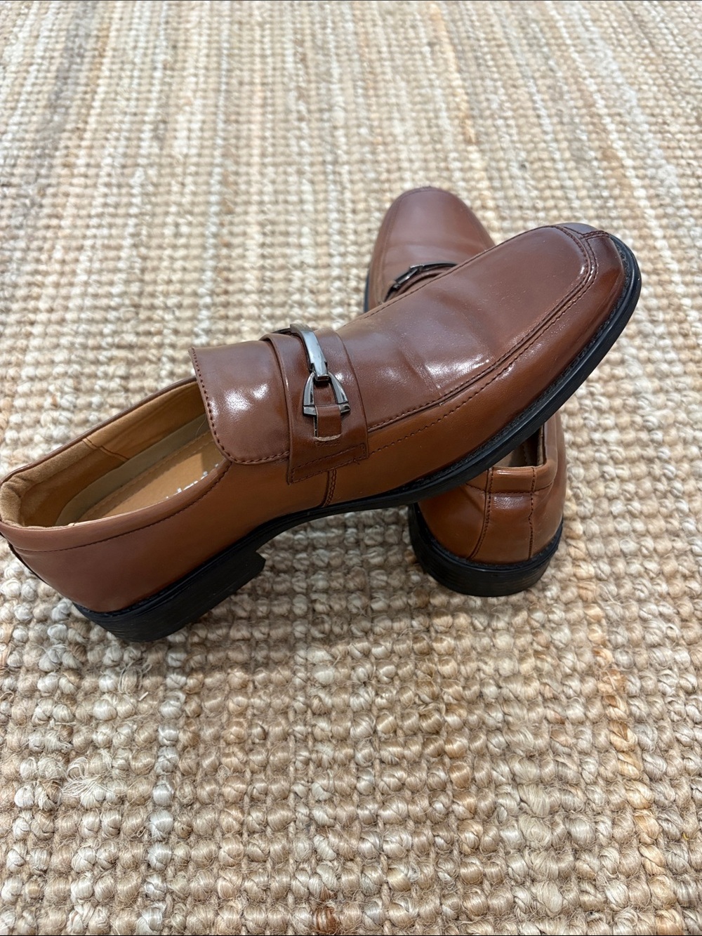 Men's Tan Leather Slip-On Loafers with Metal Bit